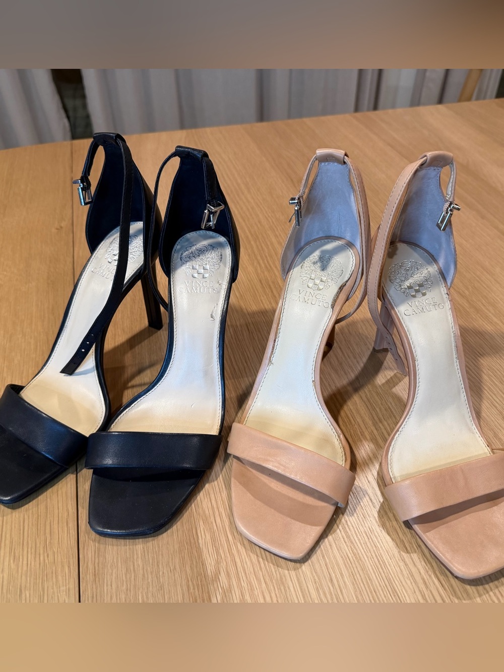 Vince Camuto Two-Tone Ankle-Strap Heels in Black & Nude Bundle